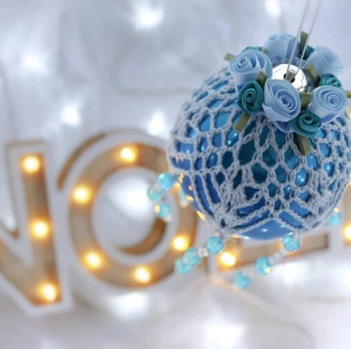 Turquoise And Pale Blue Crochet Lace Vintage Style Christmas Bauble, I3 16 Turquoise And Pale Blue Crochet Lace Vintage Style Christmas Bauble, I3 -Christmas Homeware & Accessories Shop featureditemlargei 10