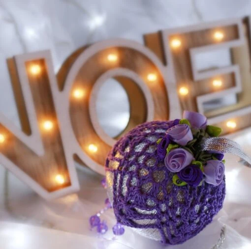 Silver And Purple Crochet Lace Vintage Style Christmas Bauble, L4 -Christmas Homeware & Accessories Shop featureditemlargei 1002