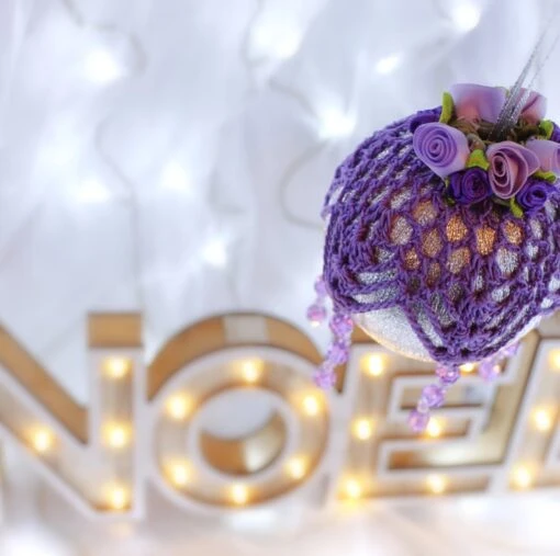 Silver And Purple Crochet Lace Vintage Style Christmas Bauble, L4 -Christmas Homeware & Accessories Shop featureditemlargei 1005