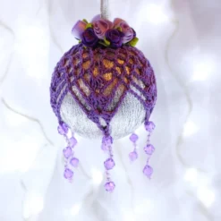 Silver And Purple Crochet Lace Vintage Style Christmas Bauble, L4 -Christmas Homeware & Accessories Shop featureditemlargei 1006