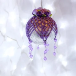 Silver And Purple Crochet Lace Vintage Style Christmas Bauble, L4 -Christmas Homeware & Accessories Shop featureditemlargei 1007