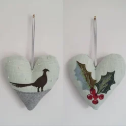 Christmas Padded Heart Hanging Decorations, Holly, Mistletoe, Berries, Handmade -Christmas Homeware & Accessories Shop featureditemlargei 1022