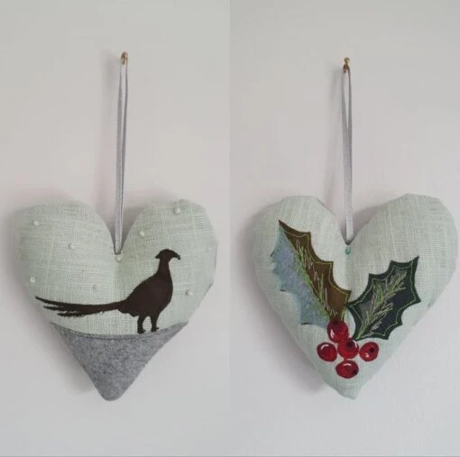 Christmas Padded Heart Hanging Decorations, Holly, Mistletoe, Berries, Handmade -Christmas Homeware & Accessories Shop featureditemlargei 1022