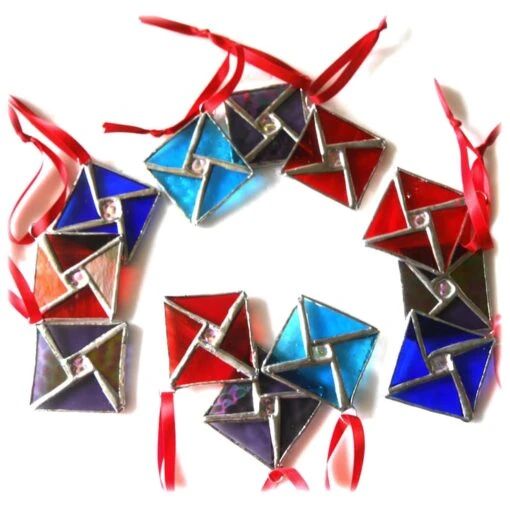 Stained Glass Tree Decoration Set Of 3 5cm Square Christmas Dichroic -Christmas Homeware & Accessories Shop featureditemlargei 1033