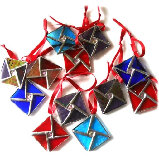 Stained Glass Tree Decoration Set Of 3 5cm Square Christmas Dichroic -Christmas Homeware & Accessories Shop featureditemlargei 1035