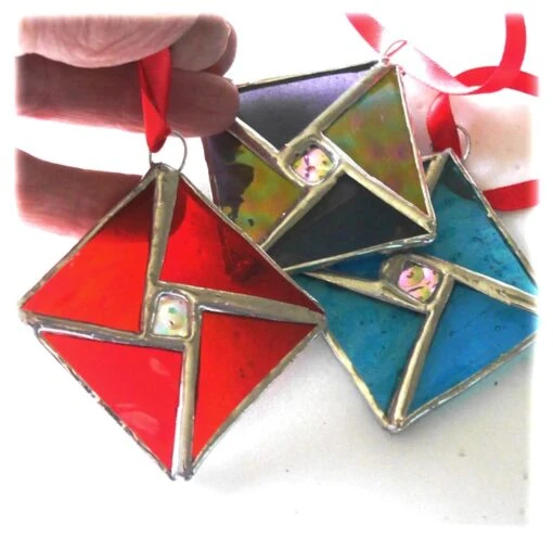 Stained Glass Tree Decoration Set Of 3 5cm Square Christmas Dichroic -Christmas Homeware & Accessories Shop featureditemlargei 1036