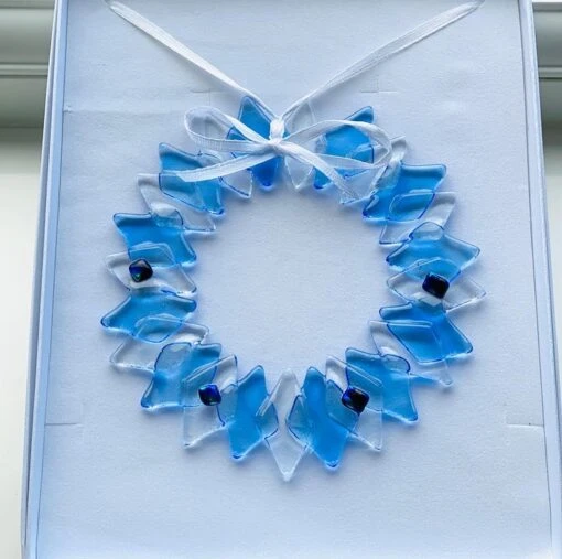 Wonderful Blue Wreath - Fused Glass Christmas Wreath