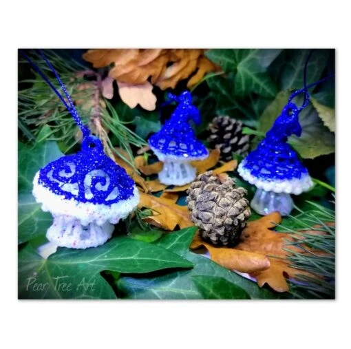 Blue Toadstool Christmas Decorations Set Of 3