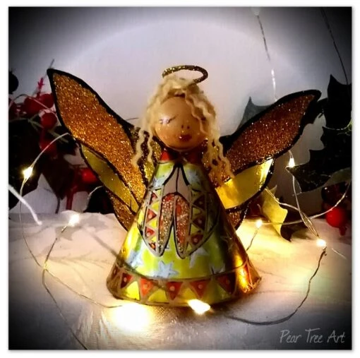 Medium: Tin Angel Christmas Tree Decoration (Yellow And Orange)