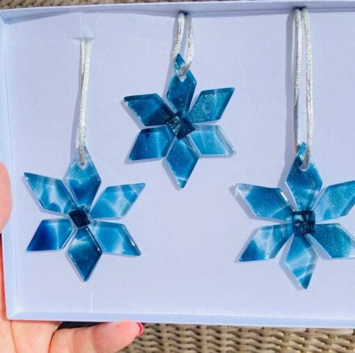 Gorgeous Fused Glass Snowflakes - Boxed Christmas Decorations