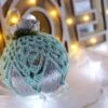 Silver And Mint Green Crochet Lace Vintage Style Christmas Bauble, H4
