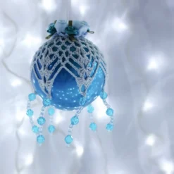 Turquoise And Pale Blue Crochet Lace Vintage Style Christmas Bauble, I3 -Christmas Homeware & Accessories Shop featureditemlargei 11