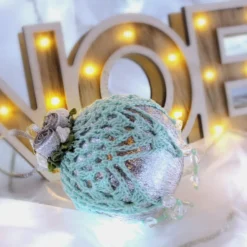 Silver And Mint Green Crochet Lace Vintage Style Christmas Bauble, H4 -Christmas Homeware & Accessories Shop featureditemlargei 1102