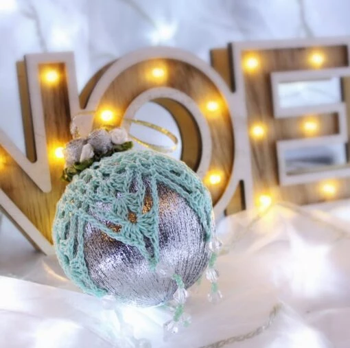 Silver And Mint Green Crochet Lace Vintage Style Christmas Bauble, H4 -Christmas Homeware & Accessories Shop featureditemlargei 1103