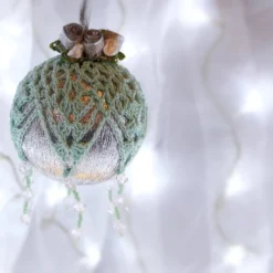 Silver And Mint Green Crochet Lace Vintage Style Christmas Bauble, H4 -Christmas Homeware & Accessories Shop featureditemlargei 1106
