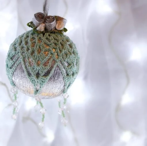 Silver And Mint Green Crochet Lace Vintage Style Christmas Bauble, H4 -Christmas Homeware & Accessories Shop featureditemlargei 1106