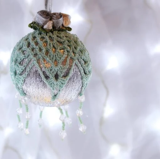 Silver And Mint Green Crochet Lace Vintage Style Christmas Bauble, H4 -Christmas Homeware & Accessories Shop featureditemlargei 1107