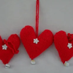 Three Red Christmas Heart Decorations