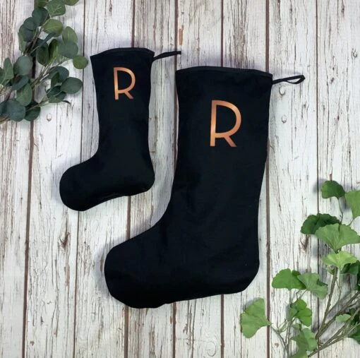 Black Christmas Stocking- Xmas Initial Holiday Decoration, Custom Monogram -Christmas Homeware & Accessories Shop featureditemlargei 1118