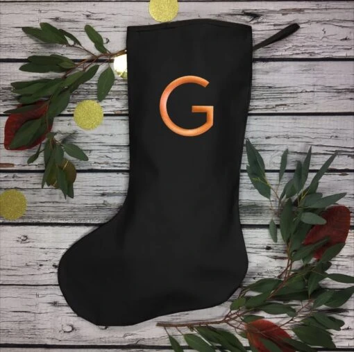 Black Christmas Stocking- Xmas Initial Holiday Decoration, Custom Monogram -Christmas Homeware & Accessories Shop featureditemlargei 1119