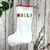 Large Christmas Stocking- Whole Name In 'Bingley Bang' Rainbow Type. White, Red,