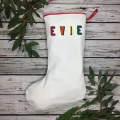 Large Christmas Stocking- Whole Name In 'Bingley Bang' Rainbow Type. White, Red, 7 Large Christmas Stocking- Whole Name In 'Bingley Bang' Rainbow Type. White, Red, -Christmas Homeware & Accessories Shop featureditemlargei 1127
