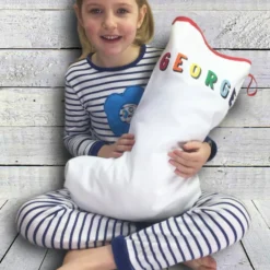 Large Christmas Stocking- Whole Name In 'Bingley Bang' Rainbow Type. White, Red, 8 Large Christmas Stocking- Whole Name In 'Bingley Bang' Rainbow Type. White, Red, -Christmas Homeware & Accessories Shop featureditemlargei 1128