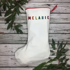 Large Christmas Stocking- Whole Name In 'Bingley Bang' Rainbow Type. White, Red, 9 Large Christmas Stocking- Whole Name In 'Bingley Bang' Rainbow Type. White, Red, -Christmas Homeware & Accessories Shop featureditemlargei 1129