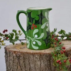 Christmas Holly And Mistletoe Farmhouse Jug - Hand Painted -Christmas Homeware & Accessories Shop featureditemlargei 1140