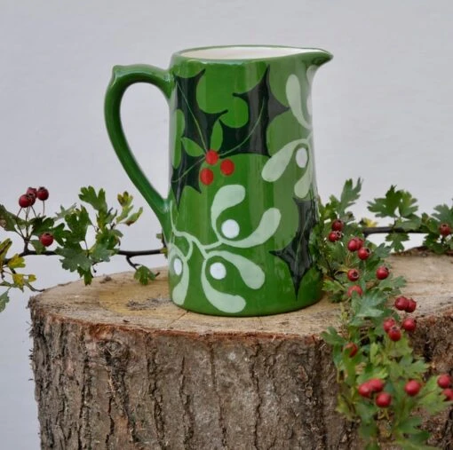 Christmas Holly And Mistletoe Farmhouse Jug - Hand Painted -Christmas Homeware & Accessories Shop featureditemlargei 1140