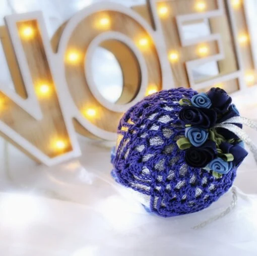 Silver And Dark Blue Crochet Lace Vintage Style Christmas Bauble, N4 -Christmas Homeware & Accessories Shop featureditemlargei 1146