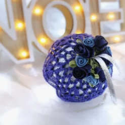 Silver And Dark Blue Crochet Lace Vintage Style Christmas Bauble, N4 -Christmas Homeware & Accessories Shop featureditemlargei 1147