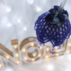 Silver And Dark Blue Crochet Lace Vintage Style Christmas Bauble, N4 -Christmas Homeware & Accessories Shop featureditemlargei 1148