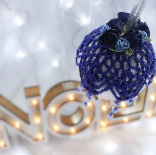 Silver And Dark Blue Crochet Lace Vintage Style Christmas Bauble, N4 -Christmas Homeware & Accessories Shop featureditemlargei 1148