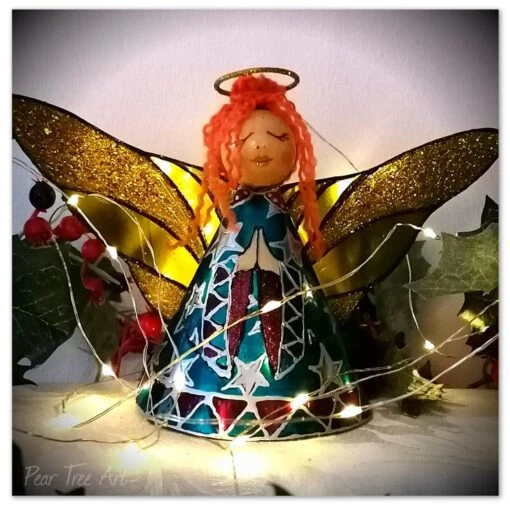 Large: Turquoise Tin Angel Christmas Tree Topper