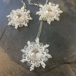 Sterling Silver Beaded Snowflake Gift Set, Christmas Necklace And Earrings
