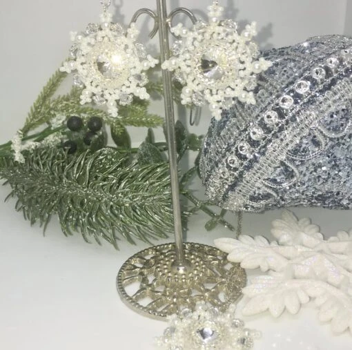 Sterling Silver Beaded Snowflake Gift Set, Christmas Necklace And Earrings -Christmas Homeware & Accessories Shop featureditemlargei 1163