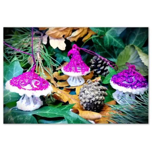 Pink Toadstool Christmas Decorations Set Of 3