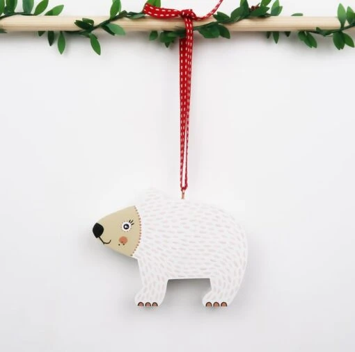 Polar Bear Christmas Tree Hanging Decoration, Cute Wooden Animal Stocking Filler