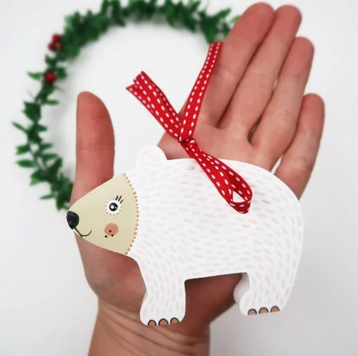 Polar Bear Christmas Tree Hanging Decoration, Cute Wooden Animal Stocking Filler -Christmas Homeware & Accessories Shop featureditemlargei 1175