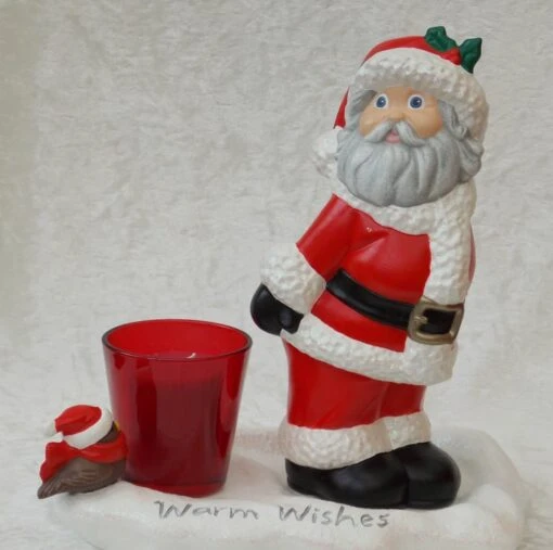 Hand Painted Ceramic Red Father Christmas Candle Tea Light Christmas Decoration.