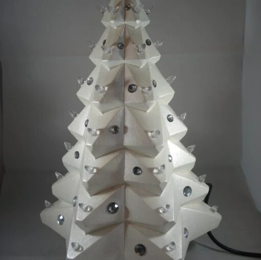 White Ceramic Faceted Xmas Christmas Tree Table Lamp Light Ornament Decoration.