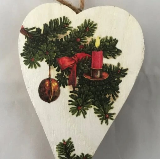 Decorated Rustic Christmas Wood Bark Heart Decorations Vintage-look Set Of 3 -Christmas Homeware & Accessories Shop featureditemlargei 1199