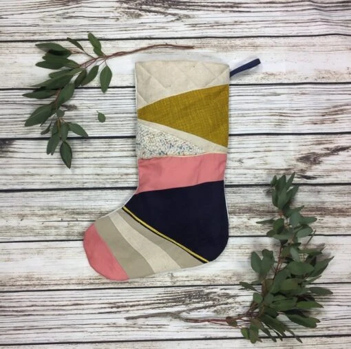 Handmade Christmas Stocking- Large Patchwork, Quilted, Punch Hook! Mustard Yello