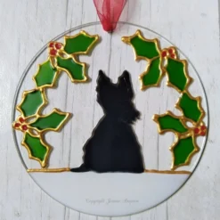 Scottie Dog And Holly Christmas Decoration