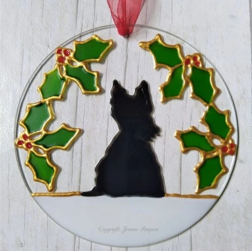 Scottie Dog And Holly Christmas Decoration