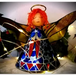 Large: Blue Coffee Tin Angel Christmas Tree Topper