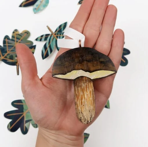 Bay Bolete Hanging Ornament, Mushroom Decoration For Christmas Tree.