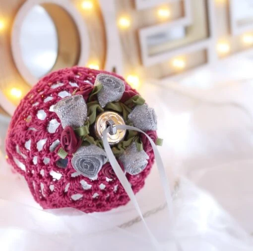 Silver And Dark Pink Crochet Lace Vintage Style Christmas Bauble, Z3 -Christmas Homeware & Accessories Shop featureditemlargei 1285