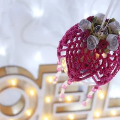 Silver And Dark Pink Crochet Lace Vintage Style Christmas Bauble, Z3 -Christmas Homeware & Accessories Shop featureditemlargei 1287